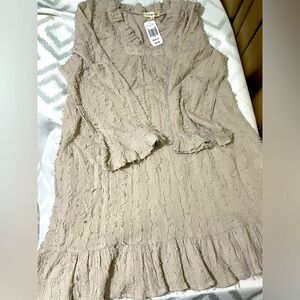 Indigo Soul Sz Med taupe Eyelash Fringe Midi Dress